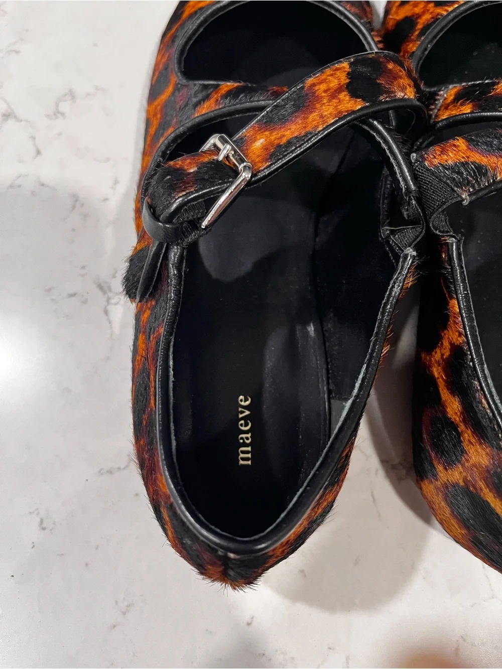 MAEVE Criss Cross Mary Jane Flats Calf Hair Leather Leopard Print Size 7 NWOB